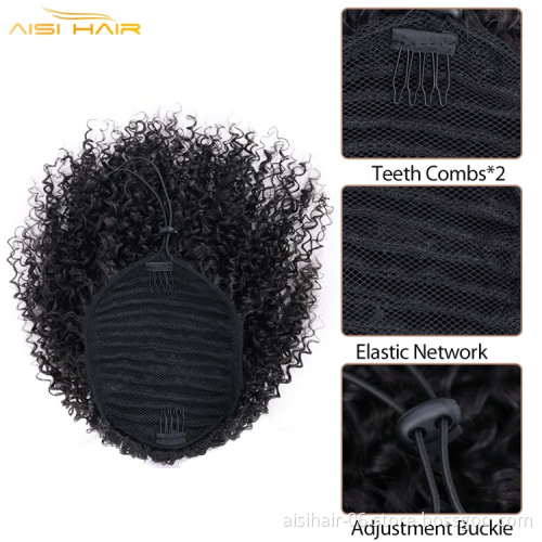 Aisi Heat Resistant Synthetic Fiber Ponytails Clip In Hair Extensions Afro Kinky Curly Hairpieces For Black Women Pony Tail